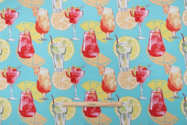 Richloom Partytime Printed Polyester Outdoor Fabric in Aqua 