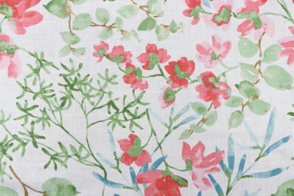 Sample of Braemore Gazebo Printed Linen Blend Drapery Fabric in Coral 