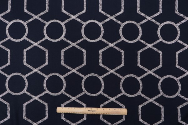 Valiant Fabrics Kendall Embroidered Drapery Fabric in Navy