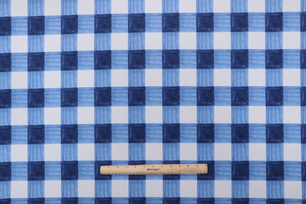 PK Lifestyles Painterly Plaid Printed Polyester Outdoor Fabric in Sky