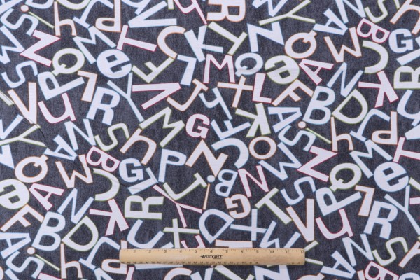 Click for 14.5 Yards Waverly Alphabets Printed Cotton Drapery Fabric in Noir Waverly Alphabets Printed Cotton Drapery Fabric in Noir