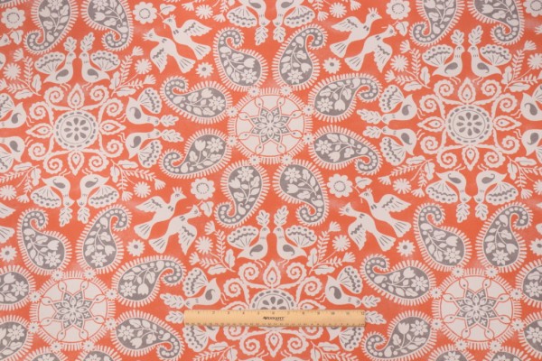 PK Lifestyles Peruvian Craft Printed Polyester Outdoor Fabric in Peachtini