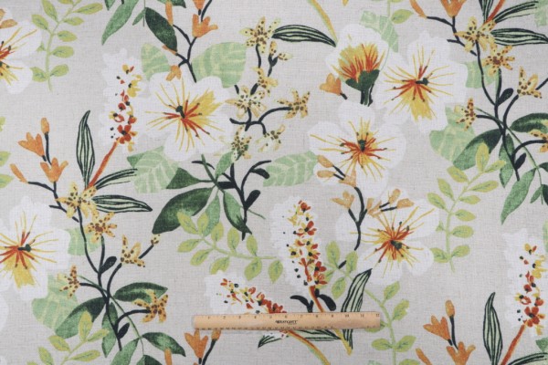 Tropical Floral Printed Drapery Fabric in Pearl
