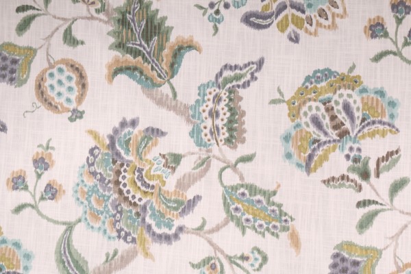 P Kaufmann Flourish Printed Cotton Drapery Fabric in Lagoon Blue