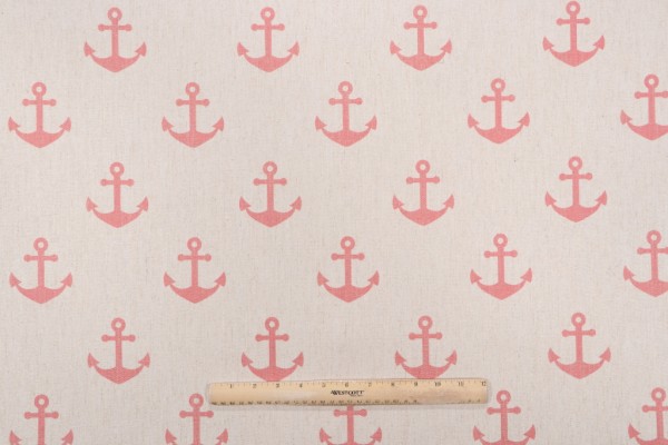 SunReal Boat Anchor Printed Outdoor Fabric in Coral 