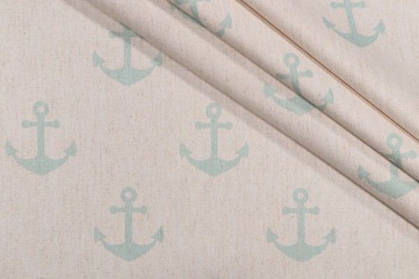 SunReal Boat Anchor Printed Outdoor Fabric in Mint 