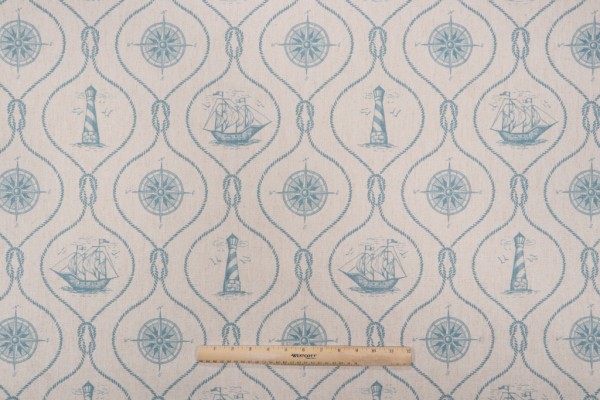 SunReal Light House Printed Outdoor Fabric in Teal 