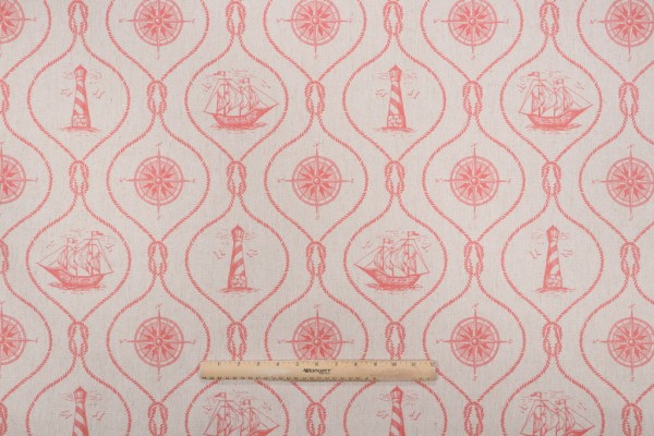SunReal Light House Printed Outdoor Fabric in Coral 