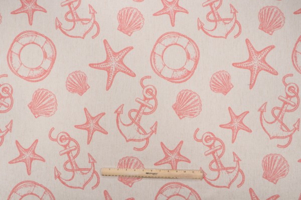 SunReal Sea Side Printed Outdoor Fabric in Coral 