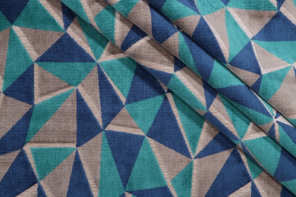 Sample of PK Lifestyles Prismatic Velvet Upholstery Fabric in Mediterranean 