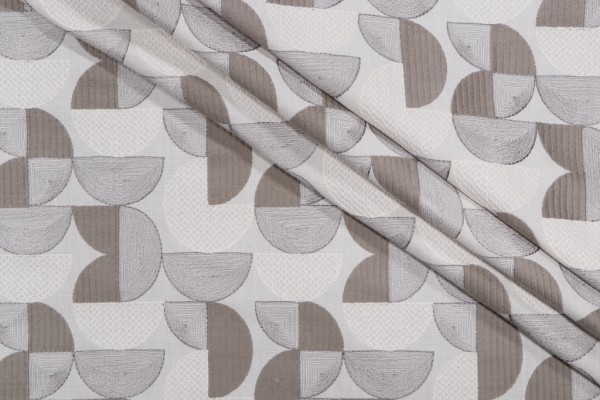 Sample of PK Lifestyles Sector Embroidered Drapery Fabric in Shale 