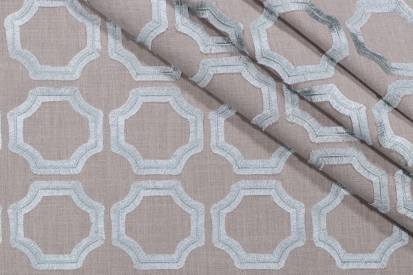 Sample of P Kaufmann Lined Up Embroidered Drapery Fabric in Spa 