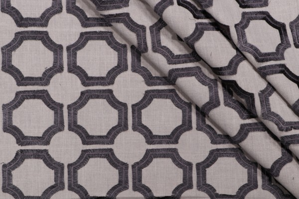 P Kaufmann Lined Up Embroidered Drapery Fabric in Charcoal 