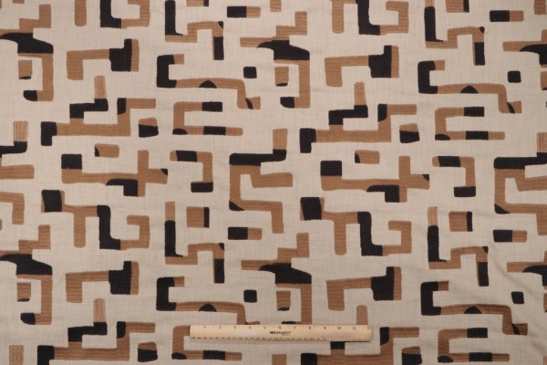 PK Lifestyles Maze Embroidered Drapery Fabric in Ebony 