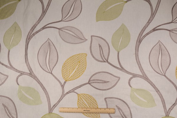 Onyx Age Linen Leaf Embroidered Drapery Fabric in 01