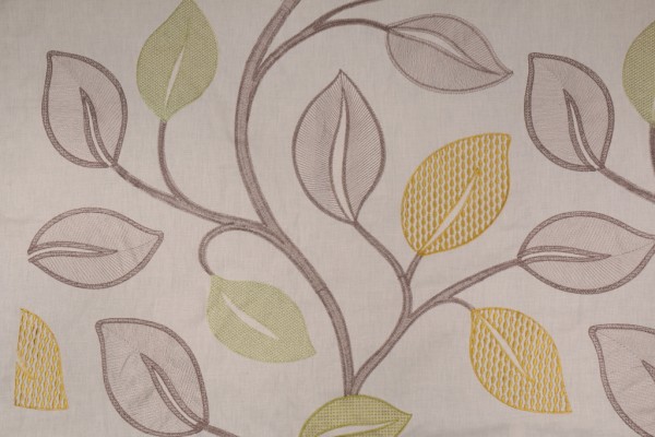 Onyx Age Linen Leaf Embroidered Drapery Fabric in 01