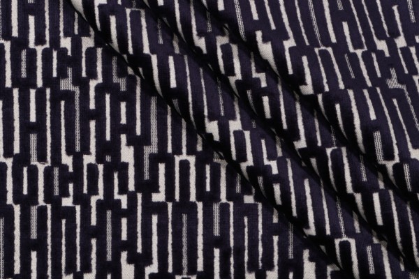 Geometric Velvet Upholstery Fabric in Midnight Blue 