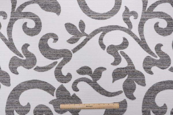 Specialty Textiles Sonato Woven Damask Upholstery Fabric in Bisque/Charcoal 
