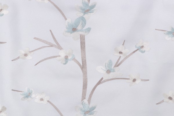 Juanita Floral Embroidered Drapery Fabric in Aquamist