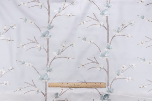 Juanita Floral Embroidered Drapery Fabric in Aquamist