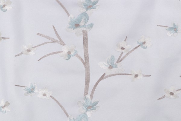 Juanita Floral Embroidered Drapery Fabric in Aquamist