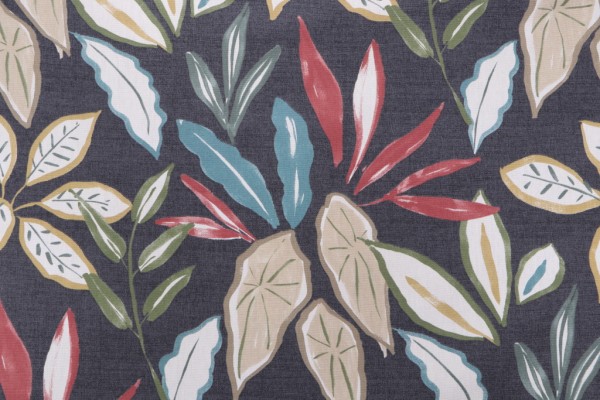 Sample of Magnolia Home Leaves Printed Cotton Drapery Fabric in Charcoal 