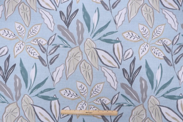 Sample of Magnolia Home Leaves Printed Cotton Drapery Fabric in Lake 
