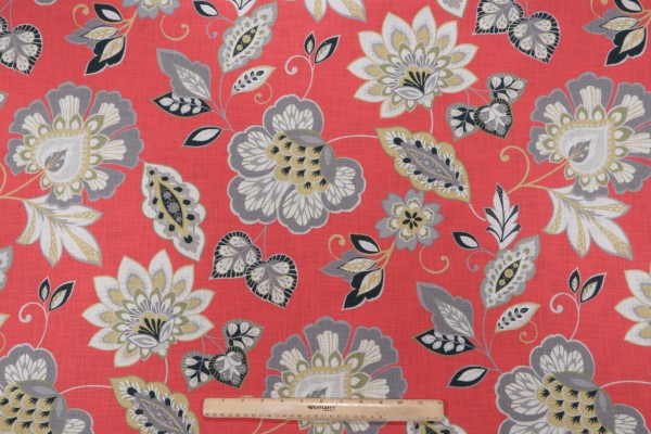 Covington Floral Printed Cotton Drapery Fabric in Poppy