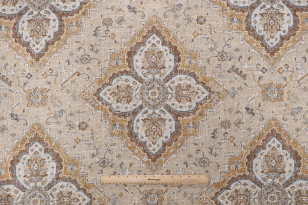 Covington Cyrus Printed Linen Blend Drapery Fabric in Empire Gold