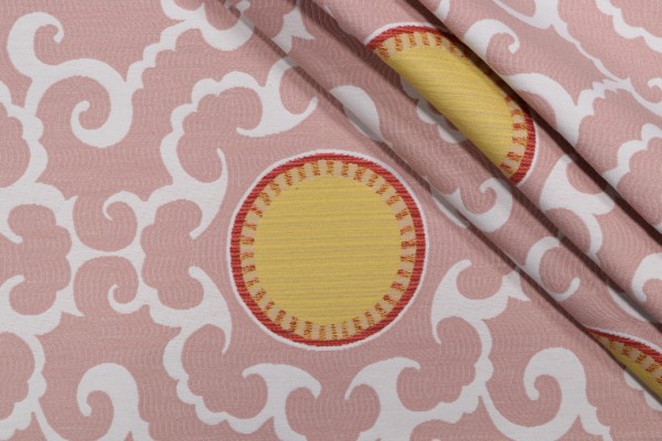 Sun Spotted Woven Upholstery Fabric in Coral