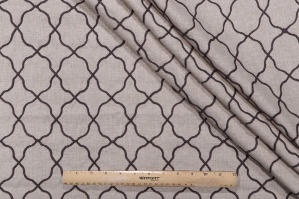 Bernard Embroidered Drapery Fabric in Charcoal