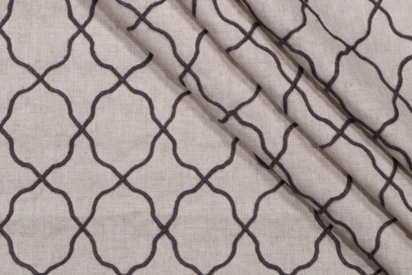 Bernard Embroidered Drapery Fabric in Charcoal