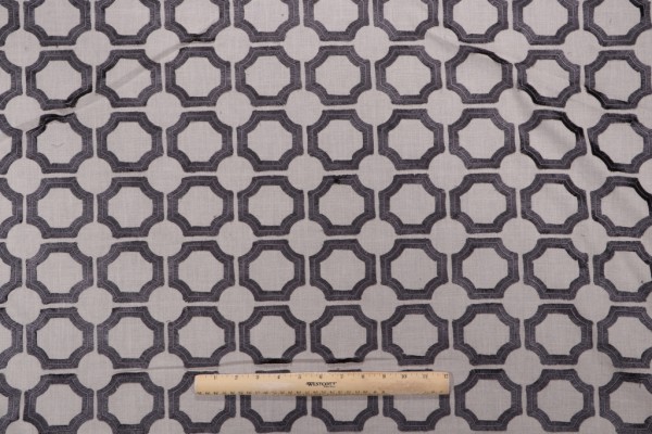 P Kaufmann Lined Up Embroidered Drapery Fabric in Charcoal