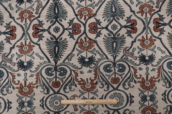 Sample of P Kaufmann Sullana Printed Drapery Fabric in Silver Blue 