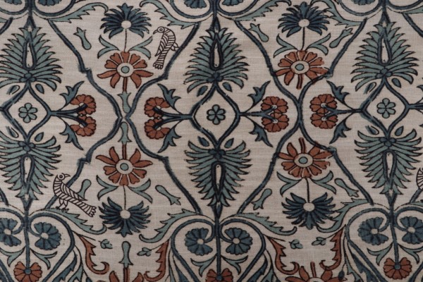 Sample of P Kaufmann Sullana Printed Drapery Fabric in Silver Blue 