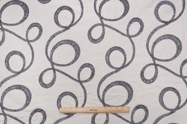 Sample of Roth & Tompkins O'Keefe Embroidered Cotton Drapery Fabric in Slate 