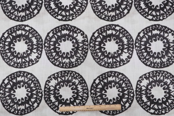 Medallions Printed Drapery Fabric in Carbon 