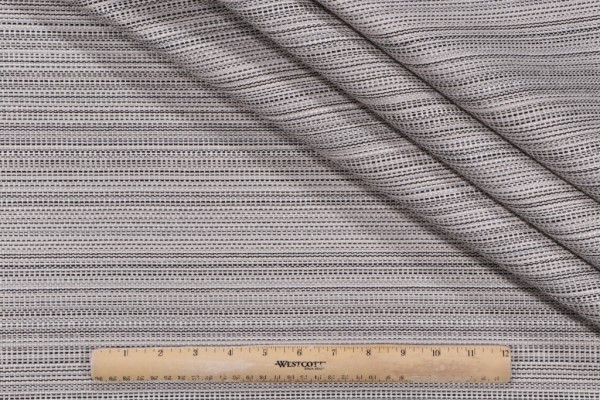 Benson Stripe Woven Outdoor Fabric in Black Sand