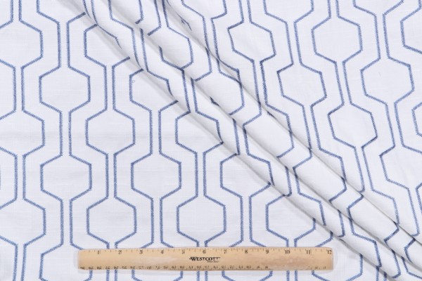 Takeoff Embroidered Drapery Fabric in Ocean