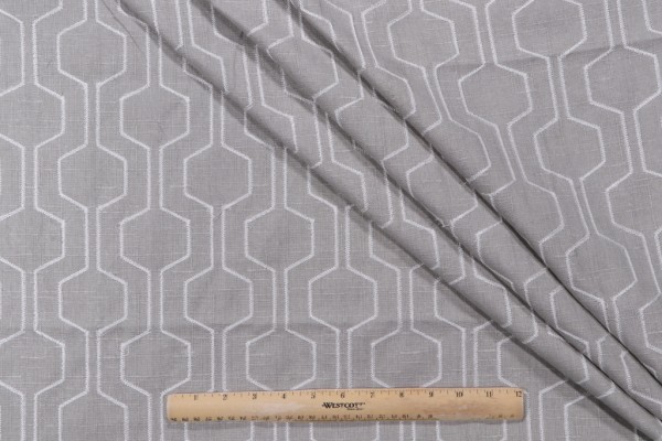 Takeoff Embroidered Drapery Fabric in Dove