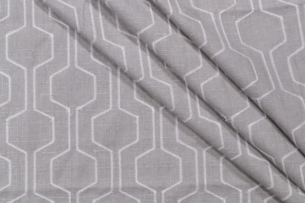 Takeoff Embroidered Drapery Fabric in Dove