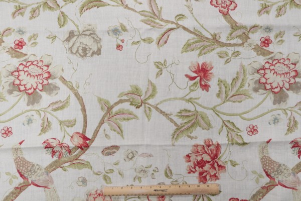 Acquitaine Water Garden/Lin Printed Linen Blend Drapery Fabric in Rose