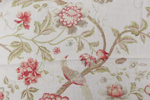 Acquitaine Water Garden/Lin Printed Linen Blend Drapery Fabric in Rose