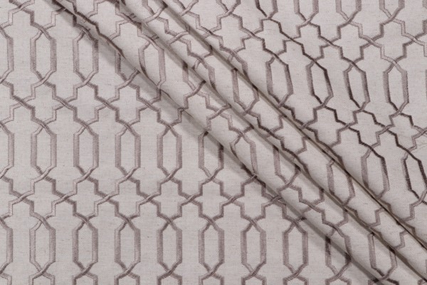 Doherty Embroidered Drapery Fabric in Taupe