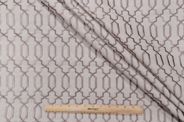 Doherty Embroidered Drapery Fabric in Taupe