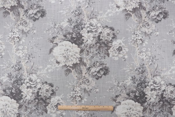 Waverly Ballad Bouquet Printed Linen Blend Drapery Fabric in Platinum