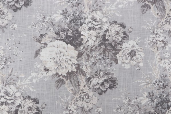 Waverly Ballad Bouquet Printed Linen Blend Drapery Fabric in Platinum