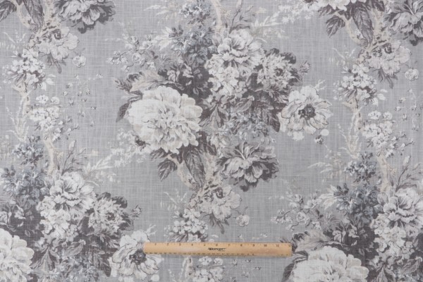 Waverly Ballad Bouquet Printed Linen Blend Drapery Fabric in Platinum