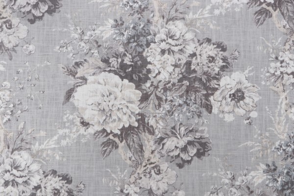 Waverly Ballad Bouquet Printed Linen Blend Drapery Fabric in Platinum