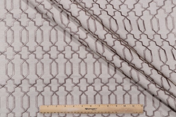 Doherty Embroidered Drapery Fabric in Taupe